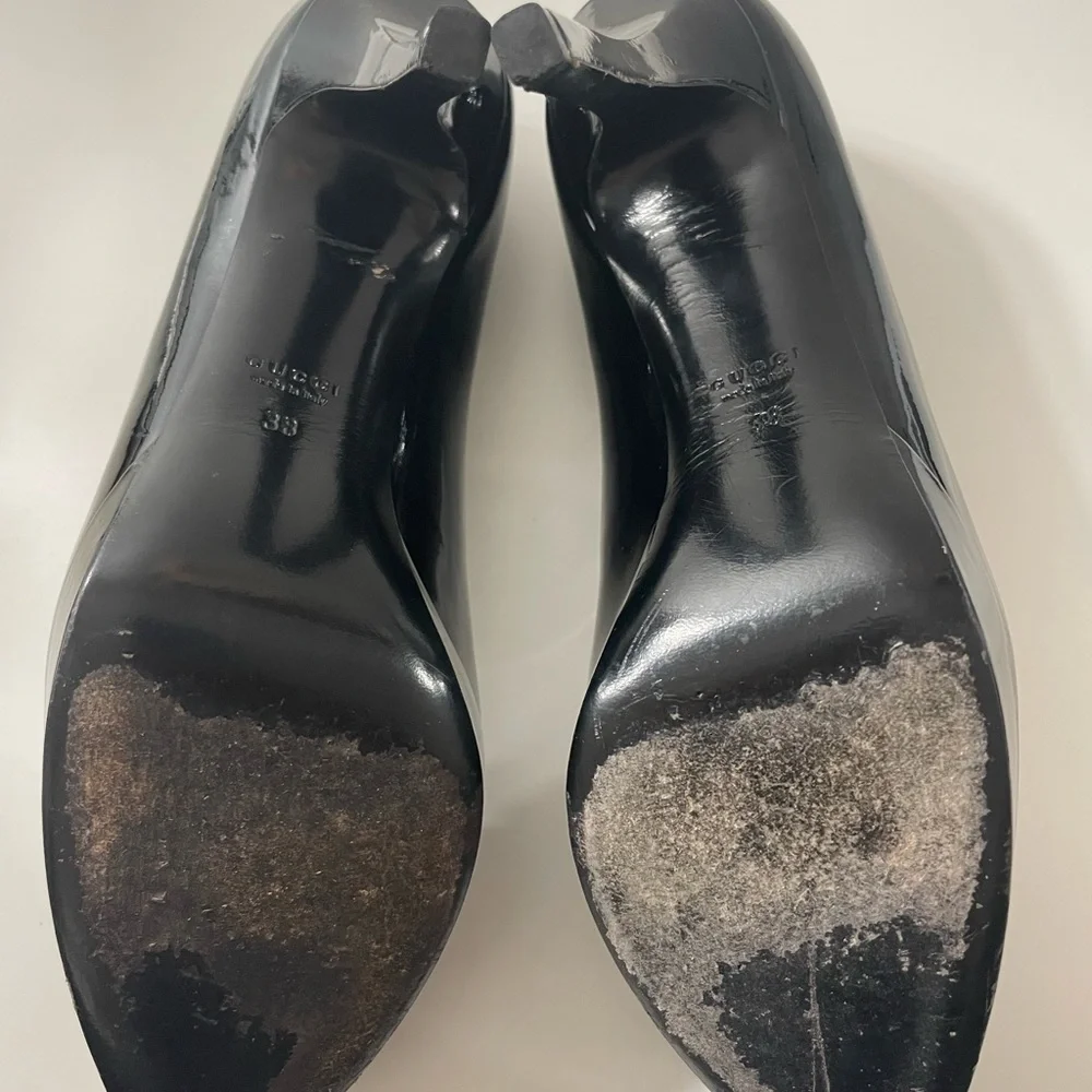 Vintage Gucci Patent Leather Pumps Black Vernice Crystal Nero - Size 9 Authentic - Picture 11 of 16